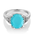 thumbnail image 2 of Gem Stone King 3.33 Ct Oval Green Turquoise White Diamond 925 Sterling Silver Ring (Size 6), 2 of 4