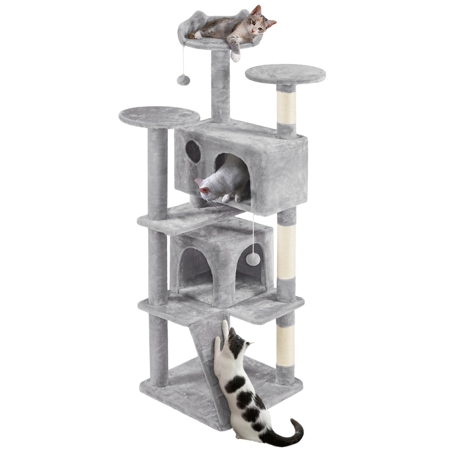 Yaheetech 70.1 Large Multi-Level Cat Tree with Double Condos & 3 Perches Light Gray