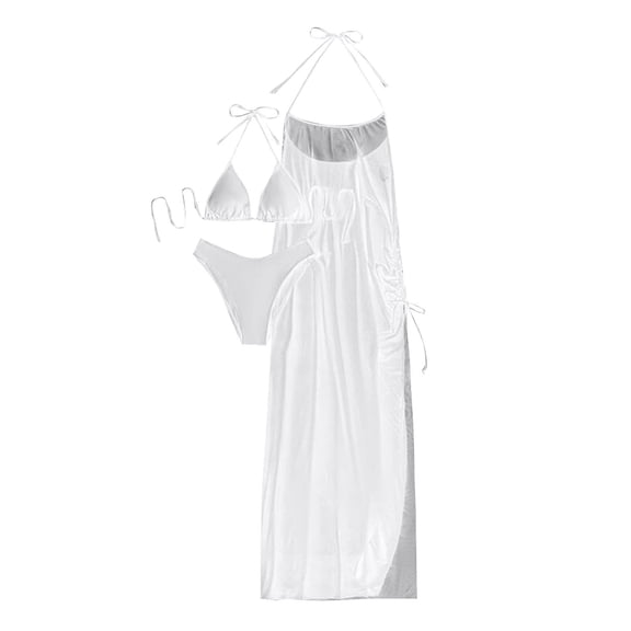 JSGEK Womens Swimsuit Set Swim Dress Design Deep V Neck Detail Side Slit Accent Lightweight Fabric for Pool Vacations White M