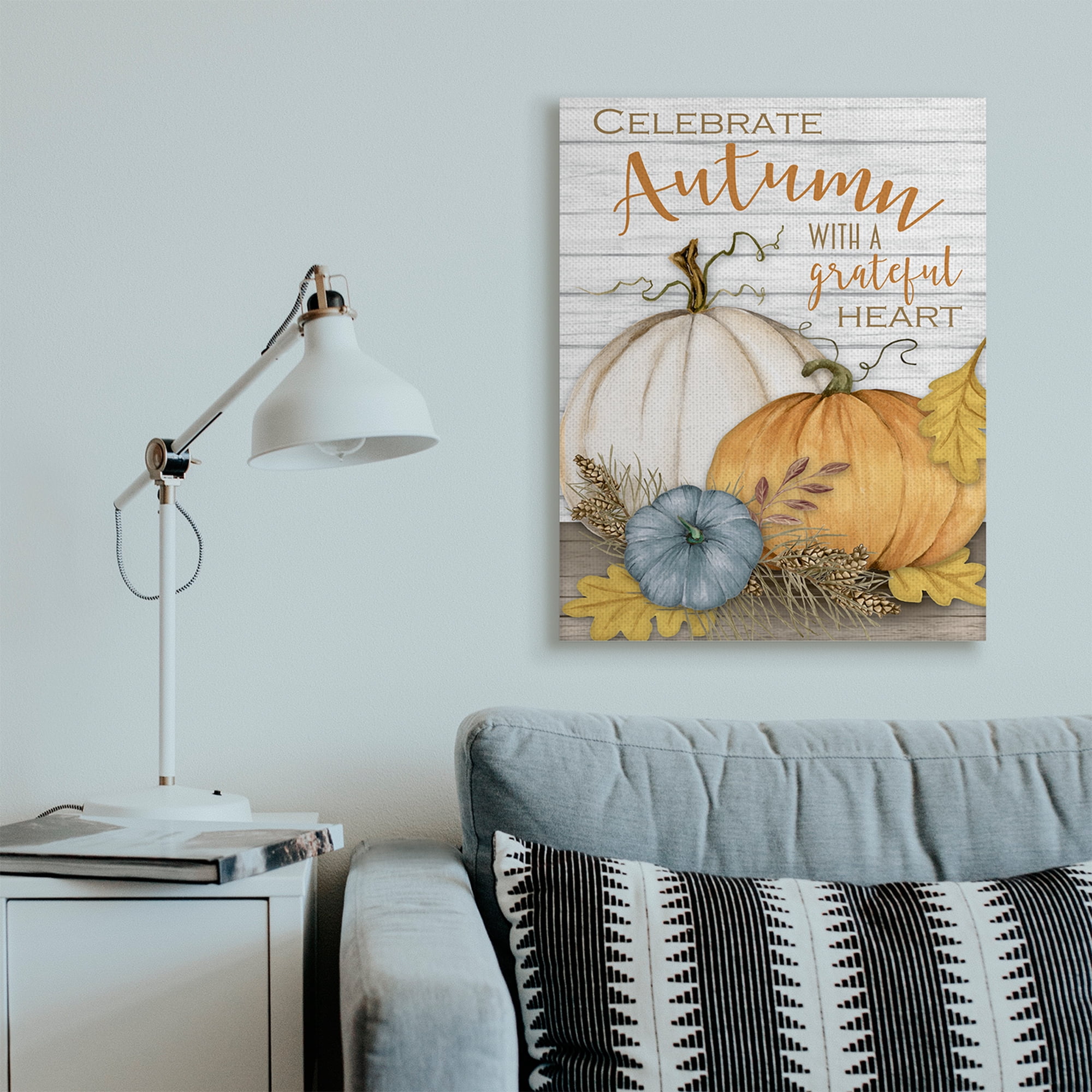 Stupell Industries Celebrate Autumn Phrase Rustic Farm Harvest Landscape Painting Gallery Wrapped Canvas Art Print Wall Art, 30 x 40