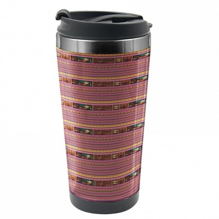 

Ethnic Travel Mug Folk Motifs Stripes Steel Thermal Cup 16 oz by Ambesonne