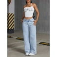thumbnail image 6 of Ladies Low Waist Jeans Loose Straight Jeans Casual Bow Embrooded Jeans with Pockets, 6 of 6