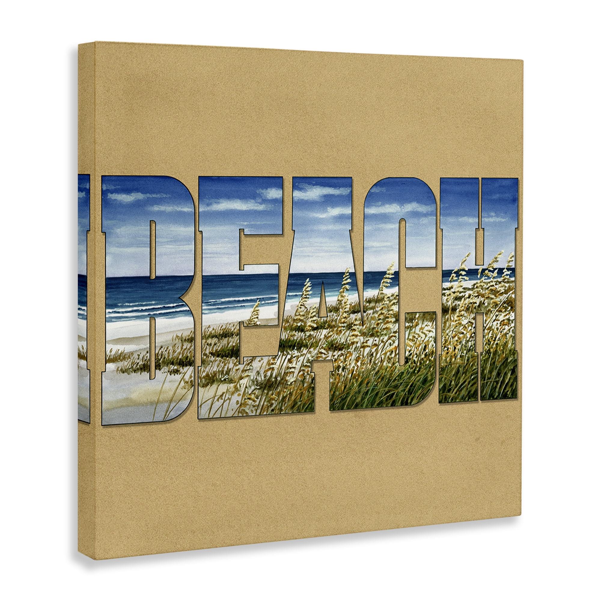 Stupell Industries Grassy Beach View Letters Nautical & Beach Painting Wrapped Canvas Art Print Wall Art, 36 x 36