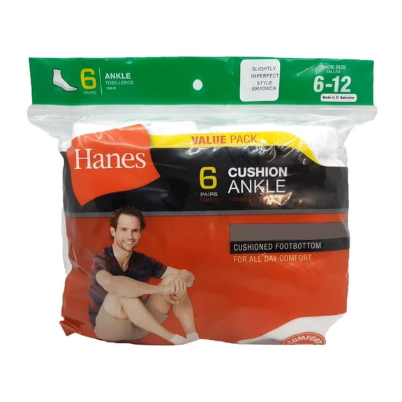 Hanes X-Temp Cushion White Men's Ankle Socks *SLIGHTLY IMPERFECT*, 6 Pairs, Size 6-12