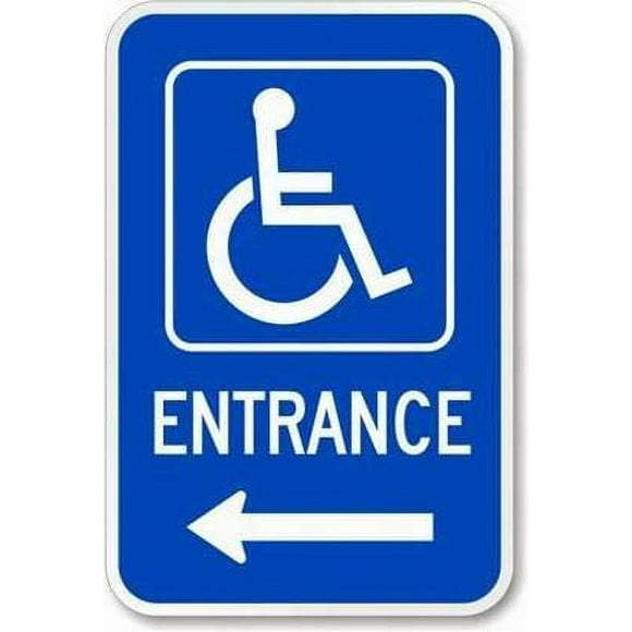 Size: 16" x 12" Wall Decor Warning Sign Decor Tin Metal Signs Entrance (Handicapped Symbol and Left Arrow) Safety Sign Novelty Signs