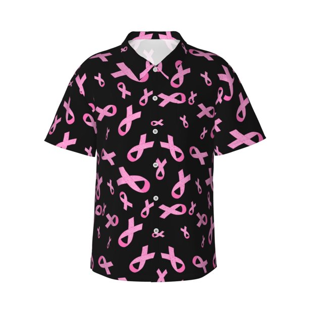 Balery Breast Cancer Awareness Camisas hawaianas de manga corta para hombre, camisas playeras de corte holgado, camisas de vacaciones con botones,Large
