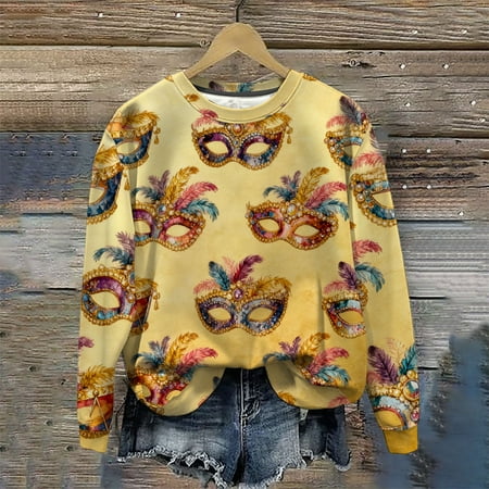 UTSJKR 2026 Outfit for Women 2026 Sweatshirts for Women Carnival Print Crew Neck Loose Trendy Party Soft Comfy 2026 Tops Multicolor XL