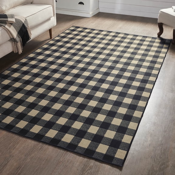VHC Brands Black Check Indoor Rug Rect 60x96, Polyester Area Rug, Accent Rug, Floor Decor, Black Check Collection, Rectangle 60x96, Country Black