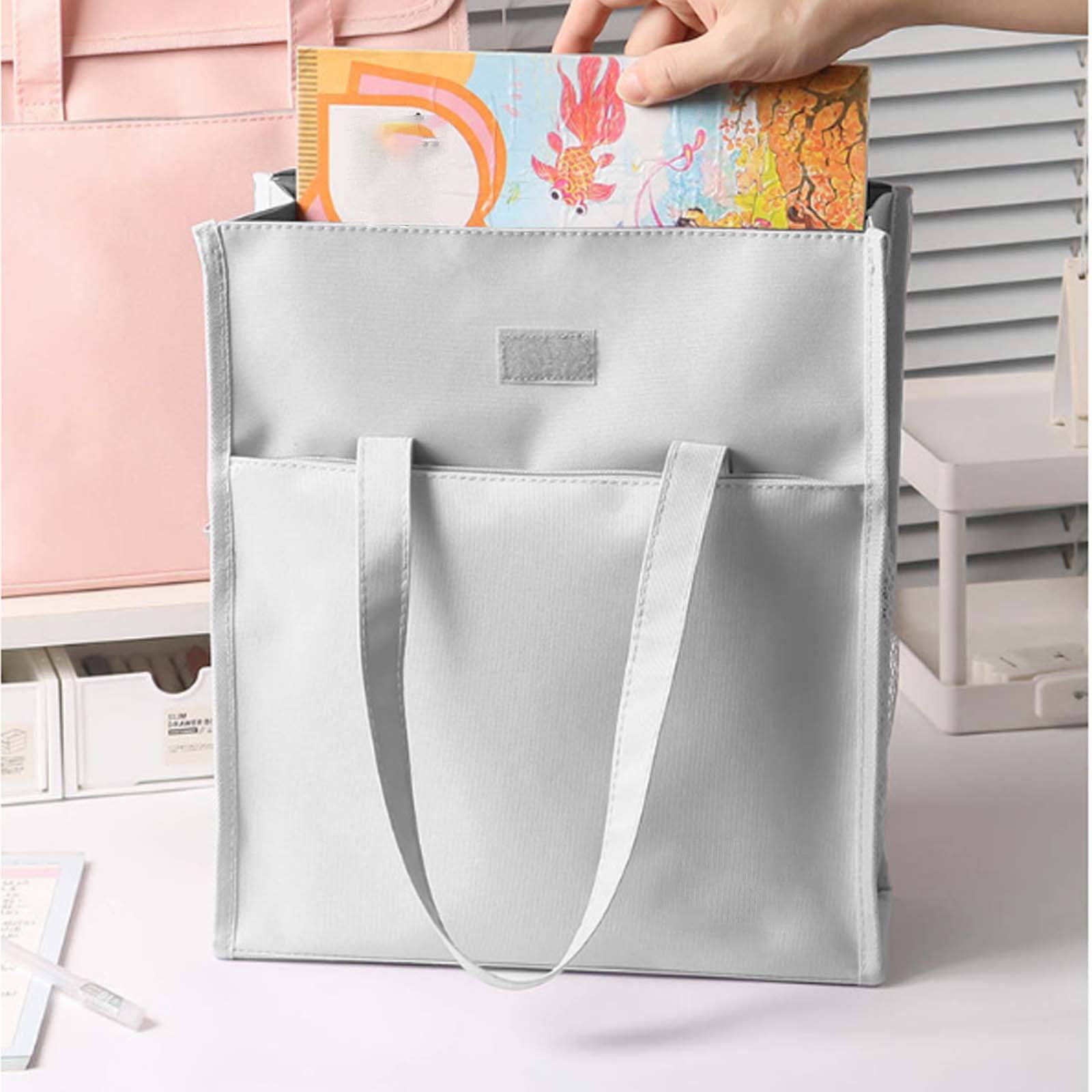 WMGHA File Folder Tote Bag with Handle,Portable Document Organizer Box for Letter Size File Folder,Hanging Filing Box Desktop File Folder Document Storage Organizer with Pockets for Home Office