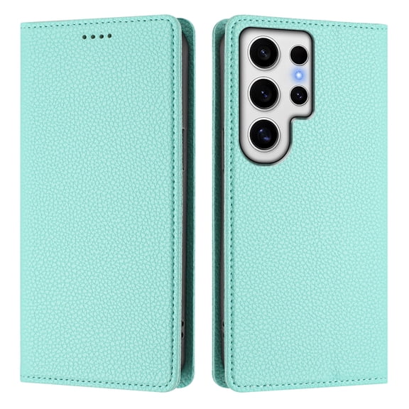 Magnetic Flip Wallet Case for Samsung Galaxy S24 Ultra,Compatible Card Holder with RFID Protection Built-in Stand TPU   PU Leather Phone Cover, Mint green