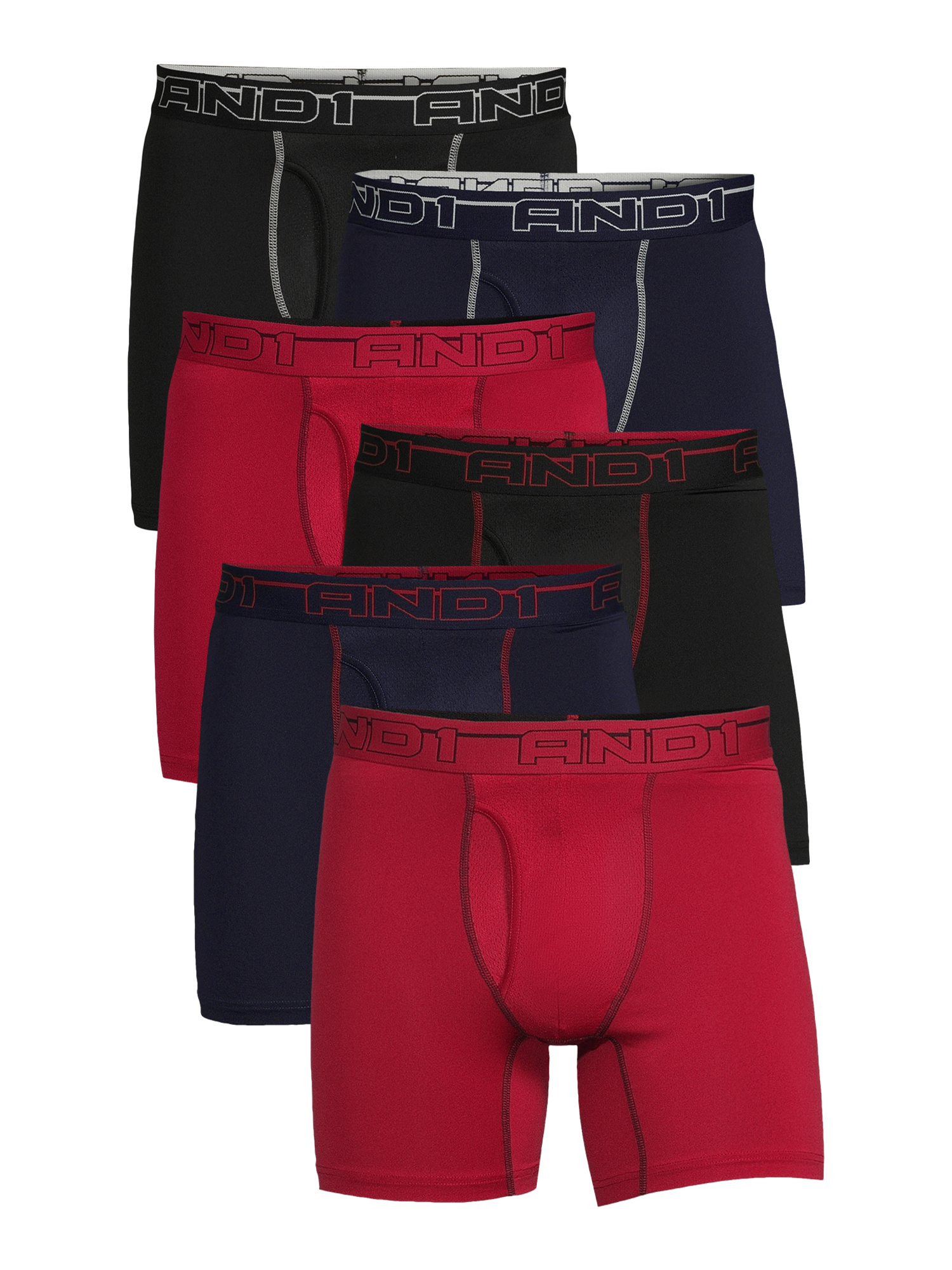 AND1 Men's Pro Platinum Boxer Brief, Blue, 6-Pack