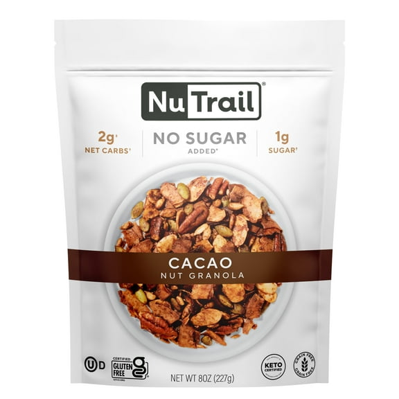 NuTrail Nut Granola Cereal, Cacao, No Sugar Added, Keto, Low Carb, Gluten Free, Grain Free, Healthy Breakfast 8 oz. 1 Count