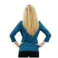 thumbnail image 4 of Women's Solid/Print V Neck 3/4 Sleeve Knit Front Drape Wrap Jersey Tops Side Shirring Blouse&nbsp;( Teal black prints), 4 of 7