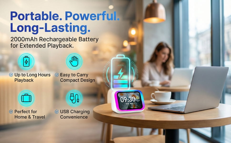 Smart Alarm Clock,Digital Alarm Clock for Bedroom with Wireless Bluetooth 5.4 Speaker,Dynamic RGB Light,Stereo Sound,Large Screen Display,Time&Weather Display,Hand-Free Calls,Great for Seniors,Kids