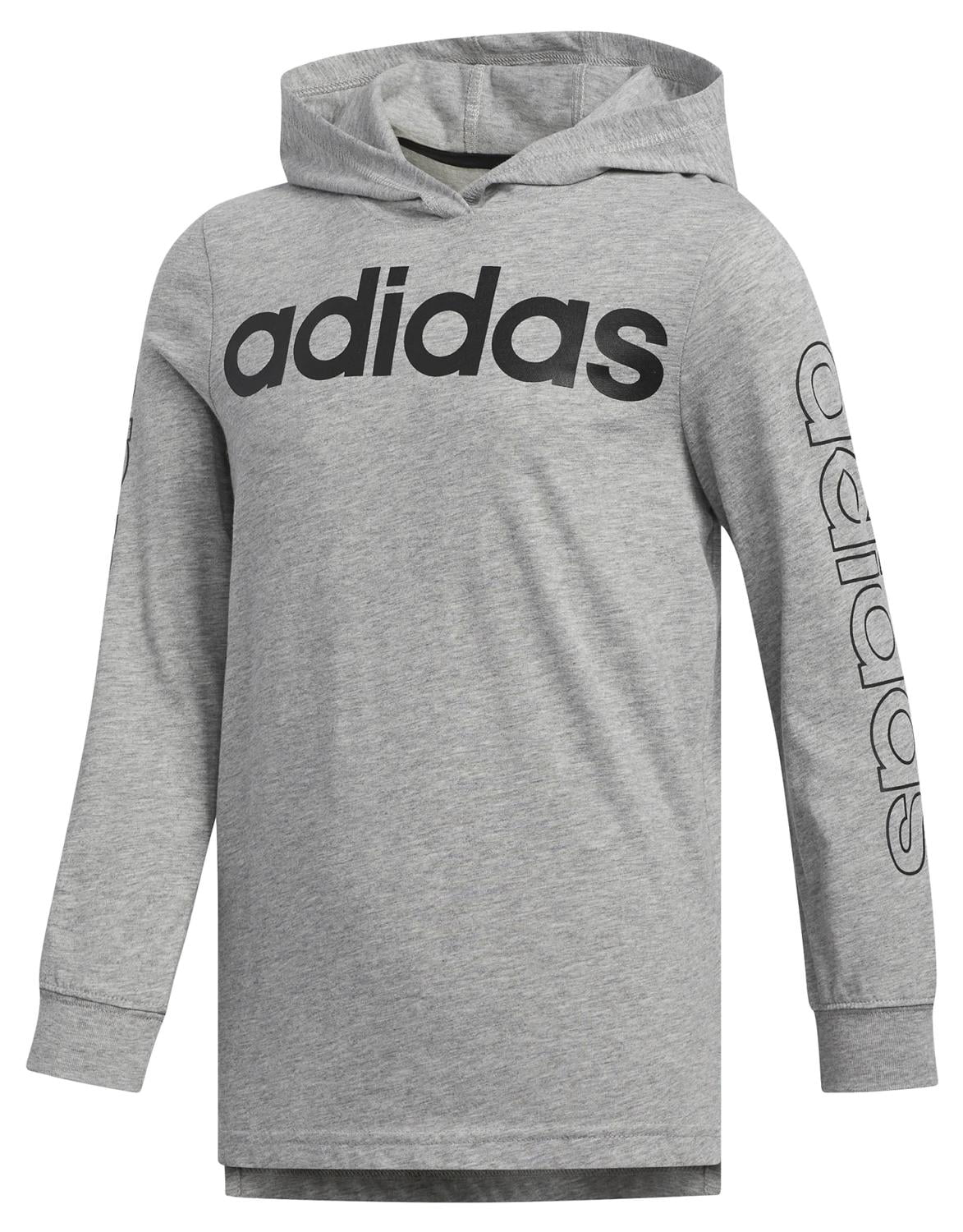 adidas Boys Kids Hooded Linear Long Sleeve Tee, Medium Grey Heather Size 5 - Walmart.com