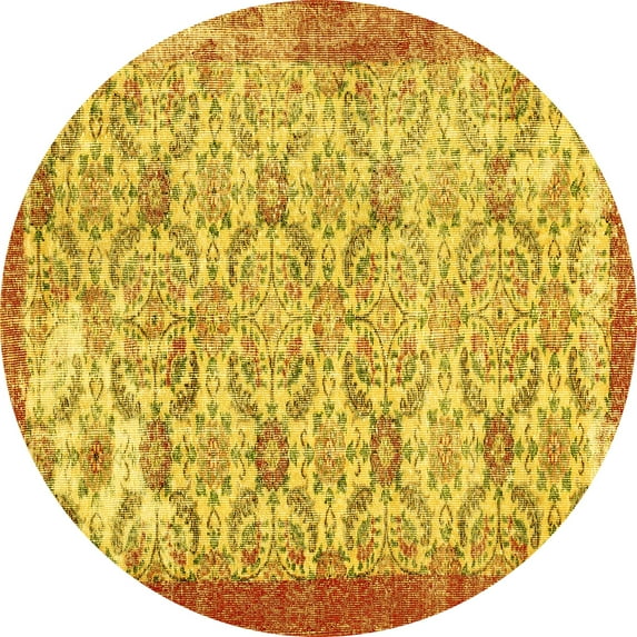 Ahgly Company Indoor Round Abstract Yellow Contemporary Area Rugs, 5' Round