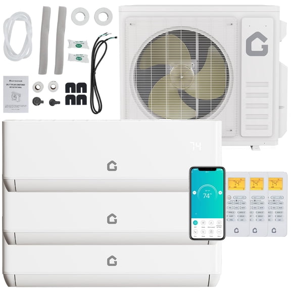 24 SEER2 27K BTU 3 Zone Mini Split AC/Heating System, 9000 12000 12000 BTU Tri Zone Mini Split Air Conditioner, Wifi Enabled 208-230V Ductless AC Cool Up to 2000 Sq. Ft