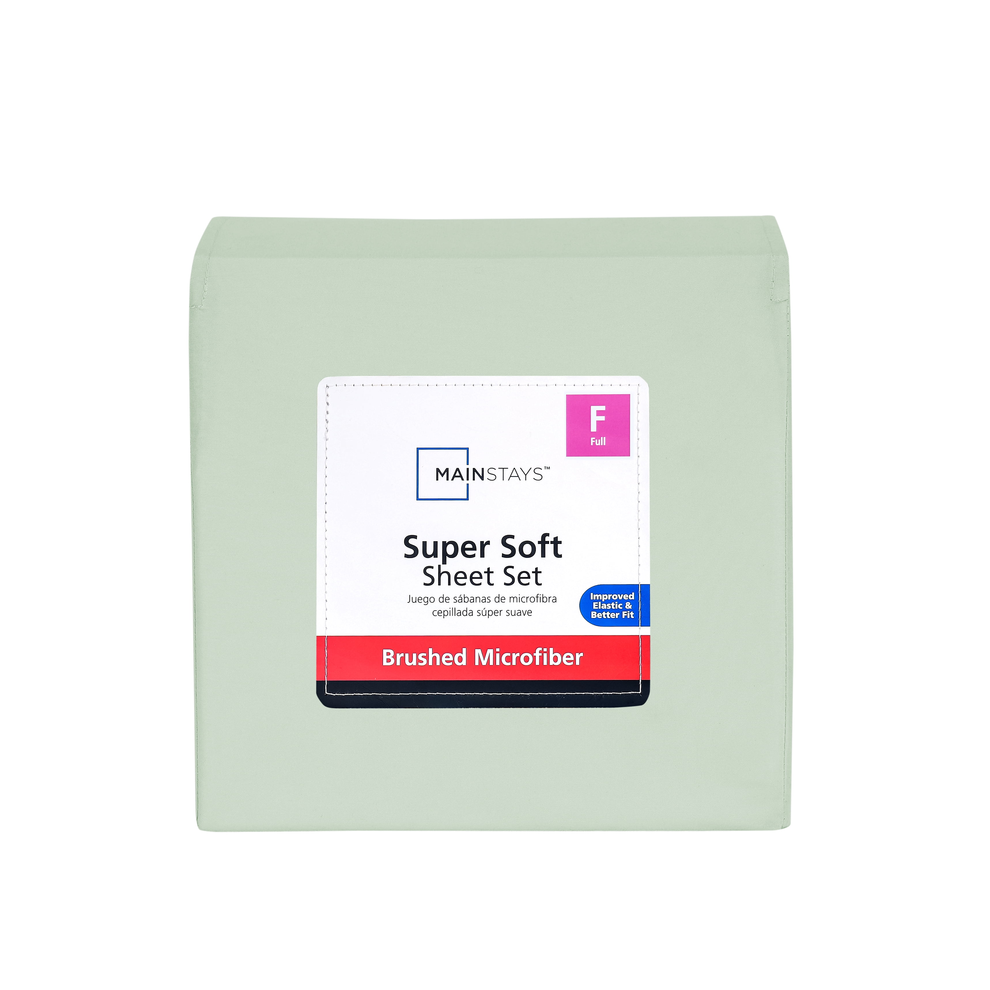 Mainstays Super Soft Brushed Microfiber Bed Sheet Set, Light Green, Full, 4 Piece