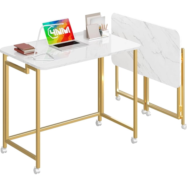 Petit Bureau d'Ordinateur Mobile Roulant, Chariot Pliant pour Portable avec Roues, Table de Bureau Portable pour Petit Espace, Canapé-Lit - Rustique et