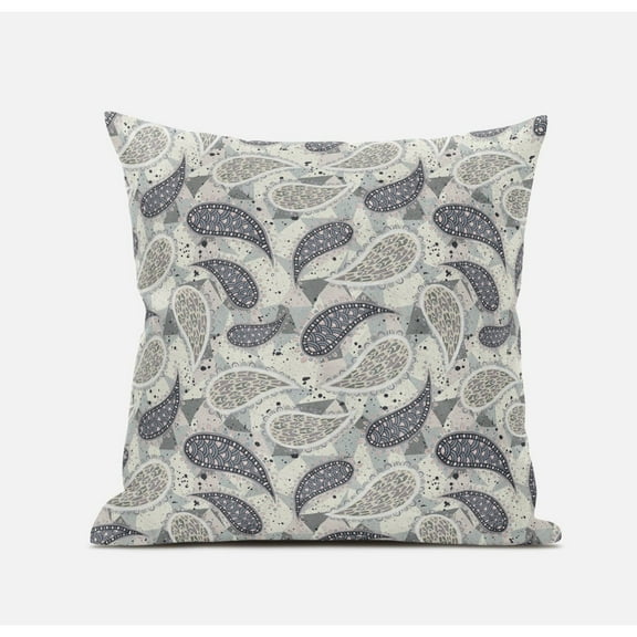 18" Gray Cream Boho Paisley Suede Throw Pillow
