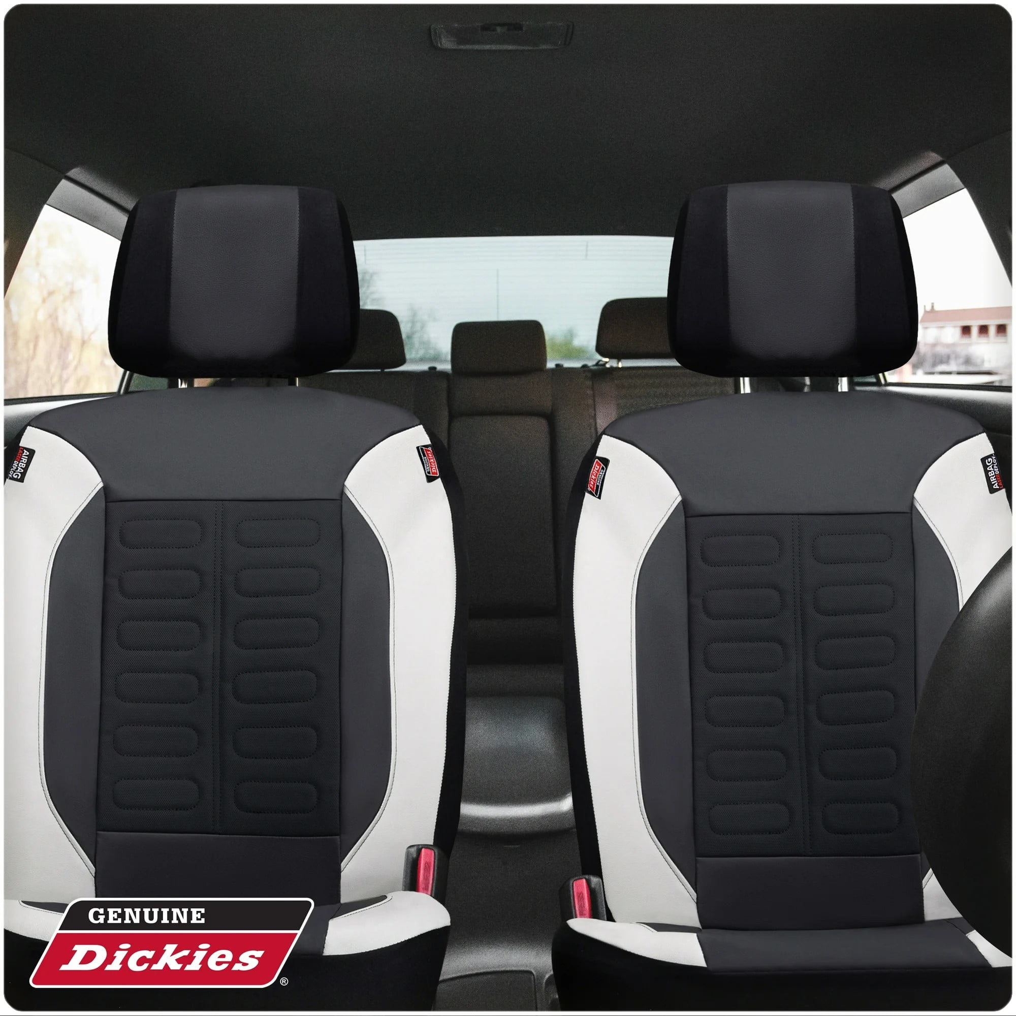 Genuine Dickies Black/Gray Vegan Leather Front Seat Covers for Lincoln Trucks, 2-Piece