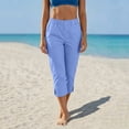 thumbnail image 4 of JOANKDMI Linen Capri Pants for Women No Drawstring Elastic Waisted Straight Leg Comfortable Side Slit Bottoms Summer Casual Vacation Beach Trousers with Pockets, 4 of 8