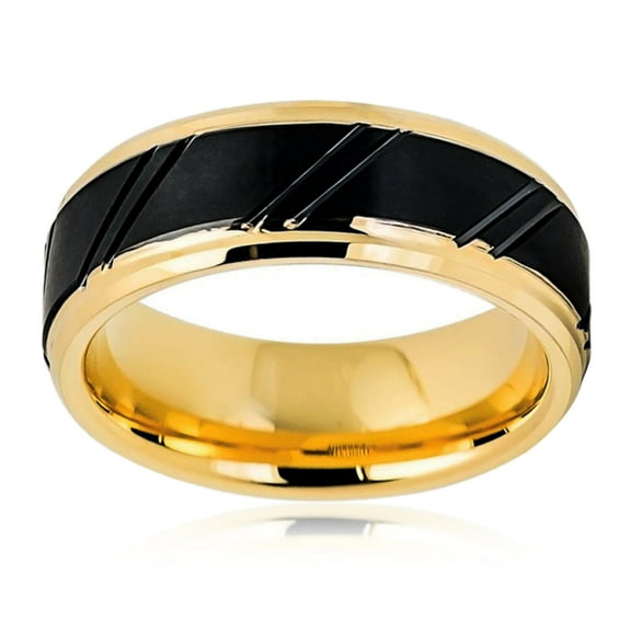 Free Engraving Men Women Personalized Inside Engraving Tungsten Carbide Wedding Band Ring 8mm Yellow Tone Brushed Black Ring