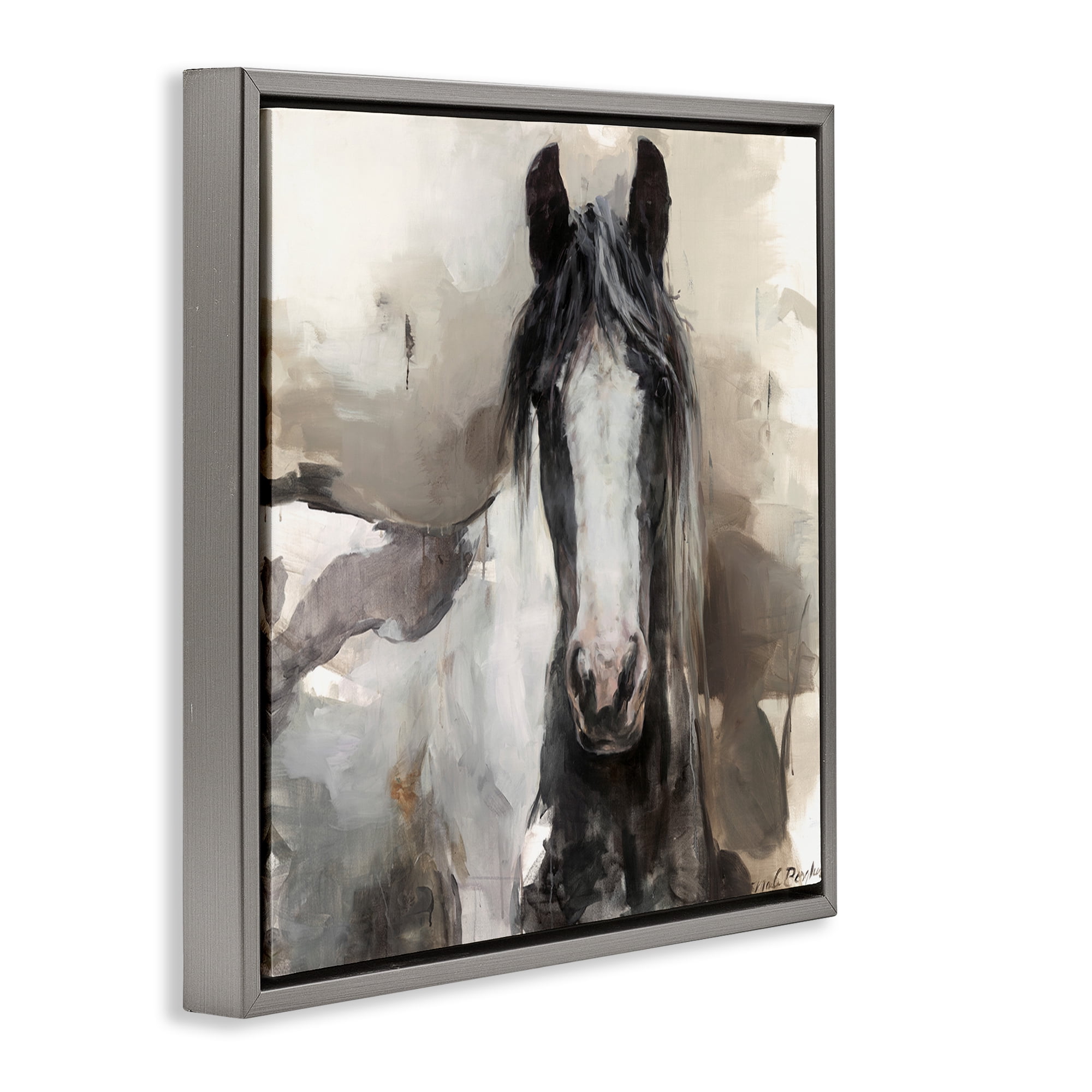 Stupell Industries Grey & Beige Horse Abstract Animals & Insects Painting Gray Floater Framed Canvas Art Print Wall Art, 18 x 18