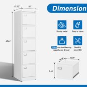 Fesbos 5 Drawer File Cabinet with Lock, Filing Cabinets for Home Office,18 Deep Vertical Metal White Office File Storage Cabinet Organizer for Letter/Legal / A4
