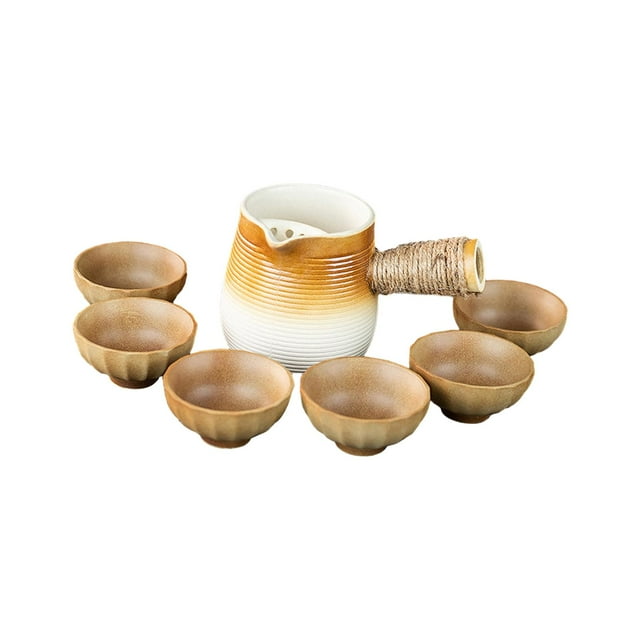 Tetera de cerámica con 6 tazas con colador de té, Infusor de té japonés duradero, tetera de arcilla para el hogar, Picnic, senderismo, Camping al aire , estilo c Macarena Tetera