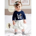 thumbnail image 4 of Rovasas Baby Girls Outfit Rugby Letter Print Romper Skirt Headband Stocking, 4 of 9