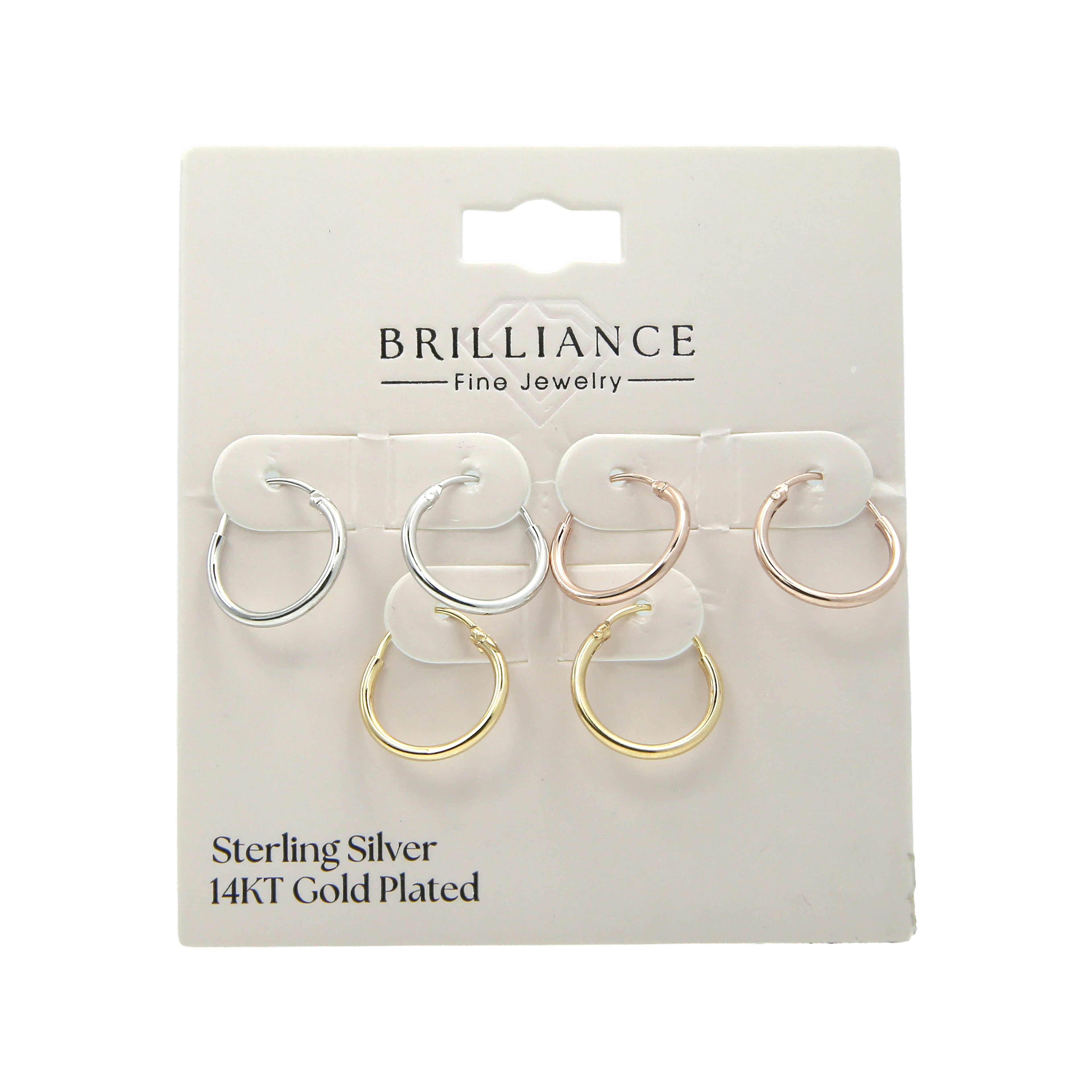 Brilliance Fine Jewelry 3 Tone Hoop Earring Set in 14K Rose Gold/Gold Plated Sterling Silver 12MM