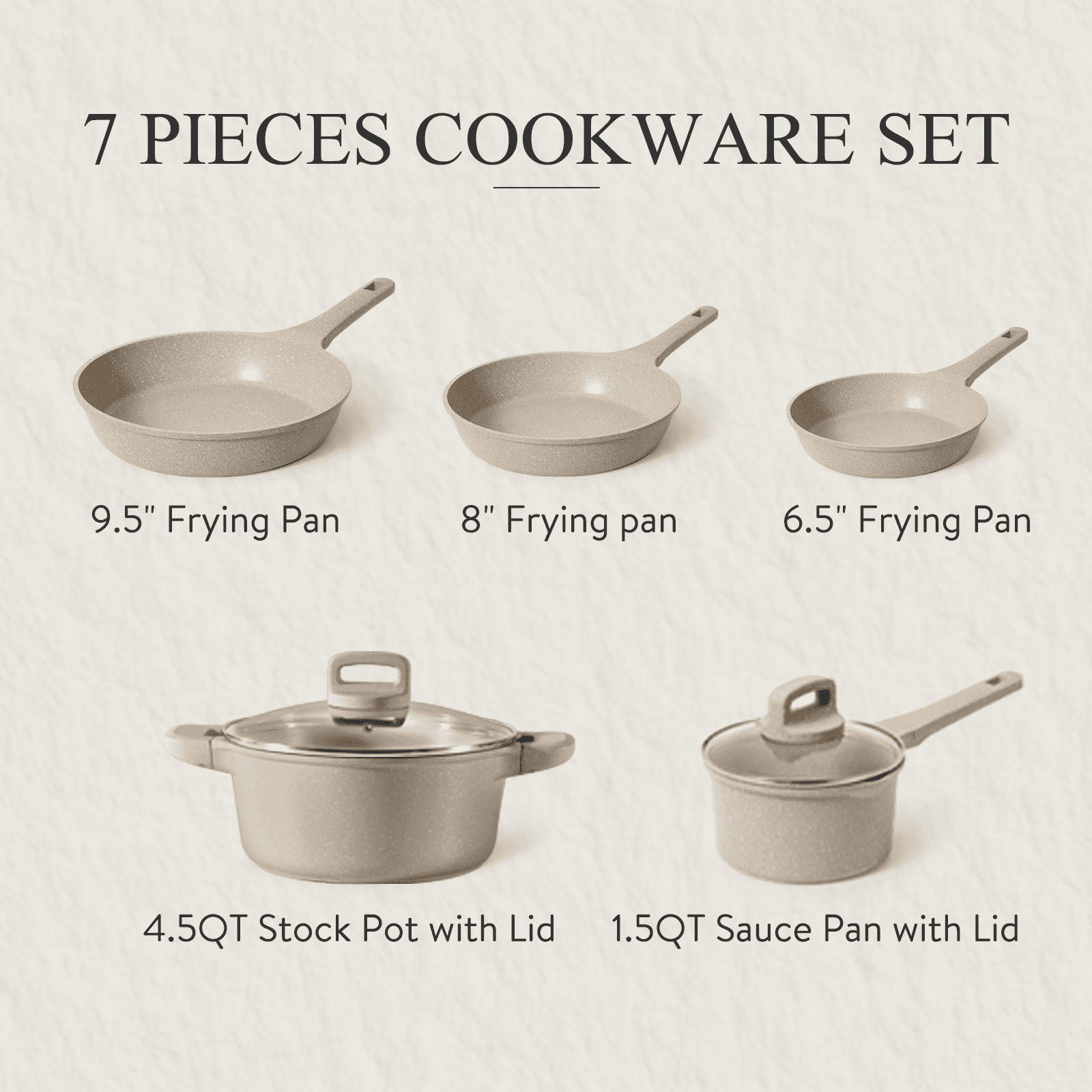Carote Large 11 Pcs Nonstick Pots and Pans Set, Induction Stone Cookware Kitchen Set (Taupe Granite) (图2) Carote Large 11 Pcs Nonstick Pots and Pans Set, Induction Stone Cookware Kitchen Set (Taupe Granite) (图2)