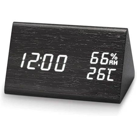 Digital Alarm Clock, Wooden LED Alarm Clock, Table Clock with Sou