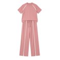 thumbnail image 6 of TaTaai Women's Summer Solid Color Short Sleeve Top Wide Leg Pants Mesh Splicing Casual Sport 2 Piece Outfit Soft Comfortable for Daily Wear Gift, 6 of 7