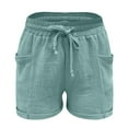 thumbnail image 6 of Bloomae Bermuda Shorts for Women Summer Casual Waffle Knit Soft Comfy Beach Lounge Shorts Drawstring Elastic Waist Lightweight Shorts with Pockets Green#01 XXL, 6 of 7