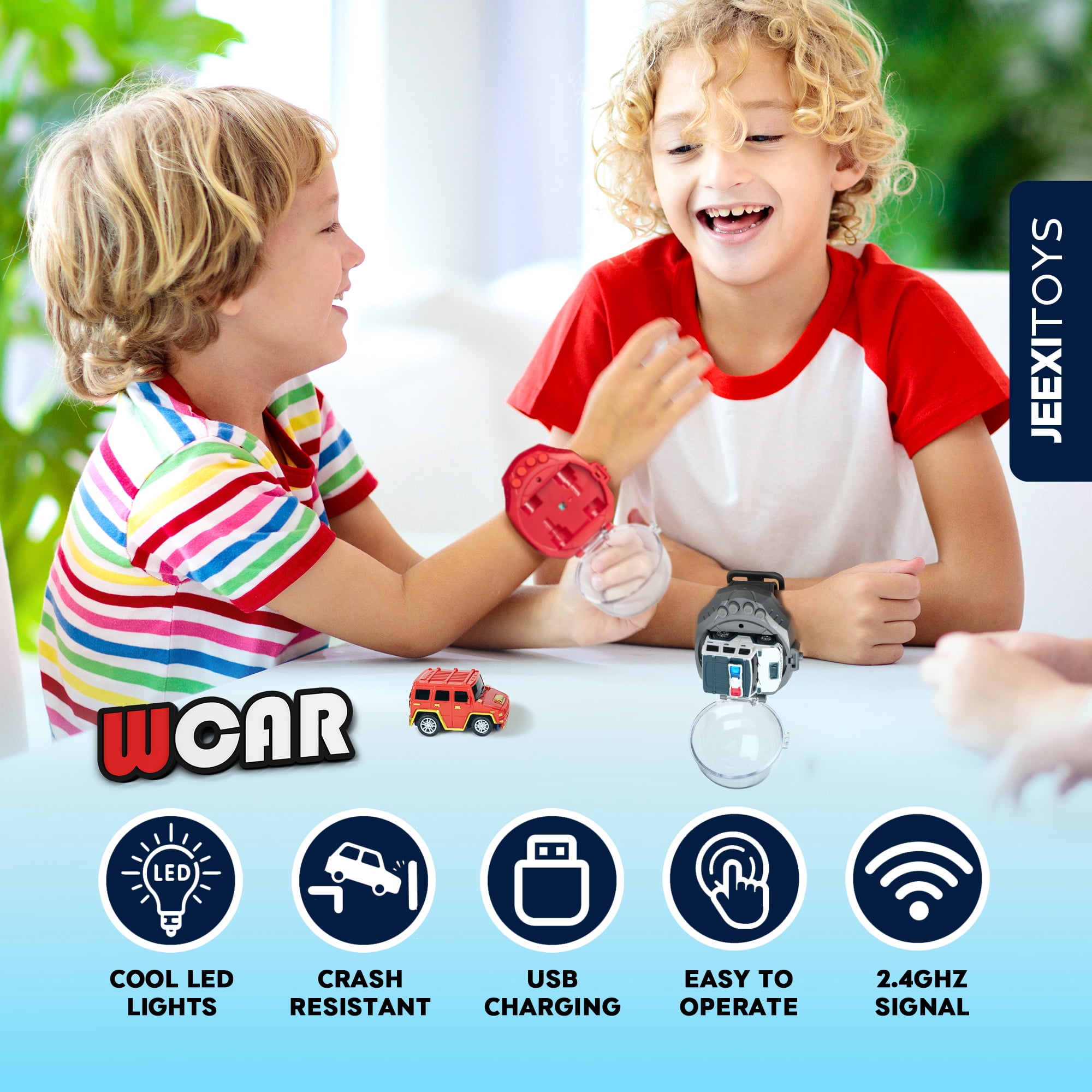 JEEXI Mini RC Car Watch Set for Kids – Wearable Remote Control Cars, LED Lights, Wrist-Mounted Controllers –  Toy Cars for Boys & Girls, Fun Parent-Child Playtime - 2 Pack (Red & White)