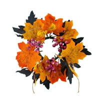 Uutvmp Artificial Maple Leaves and Berries Candle Rings Fall Candle Holders Small Candle Wreath Rings 9.84inch Wide for Farmhouse Fall Thanksgiving Halloween Wedding Table Door Decor
