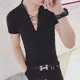 thumbnail image 4 of Camisetas de hombre nuevas, ajustadas, lisas, de corte entallado, para uso diario, de cuello en V, estética rockera, de manga corta, para gimnasio, 4 of 4