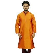 Atasi Classic Orange Men's Dupion Kurta Pyjama Party Wear Designer Shirt-3XL
