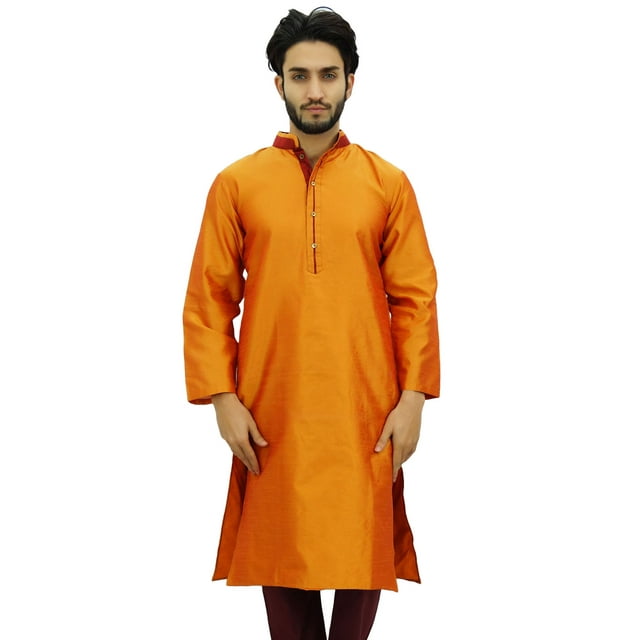 Atasi Chemise de Fête Classique Orange pour Hommes Dupion Kurta Pyjama Designer-TG