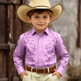 thumbnail image 2 of Angala Kids Tops Long Sleeve Shirts Button Down Lapel Neck Floral Print Cowboy Style Comfortable Breathable Dailywear Boys Tees Size 8-9 Years Purple, 2 of 4