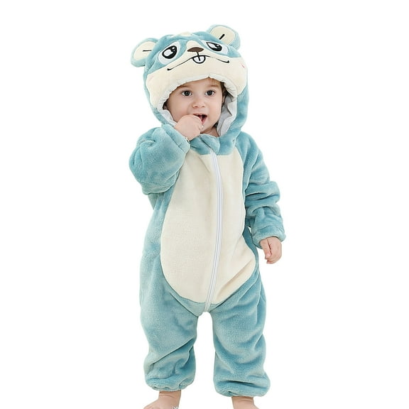 Odeerbi Toddler Boys Girls Animal Dress Up Clothes Flannel Fleece Jumpsuits Winter Thermal Hooded Rompers Toddler Cute Bodysuit Long Sleeve Hooded Onesie Toddler Clothes Blue