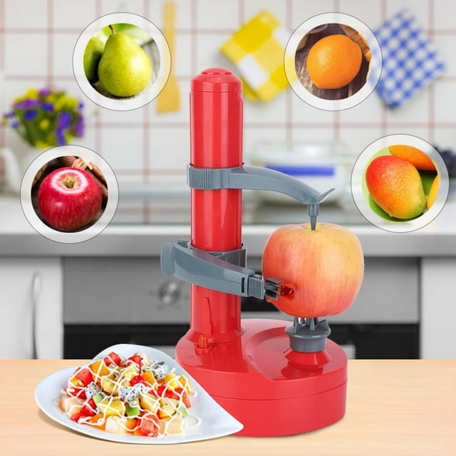 Éplucheur de Fruits, Éplucheur de Fruits Électrique Multifonctionnel, Acier Inoxydable Amovible pour Cuisine Maison Rouge