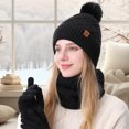 thumbnail image 5 of Rdhnmea Women Winter Beanie Hat Scarf Gloves Set, 3 Pcs Fleece Knitted Pompom Hat Thick Warm Neck Scarf and Gloves Winter Gift Accessories, 5 of 9