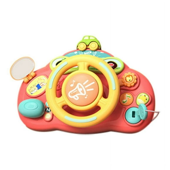 Cartoon Simulate Steering Wheel Toys Electric Driving Car Steering Wheel With Sound Light Educational Toys For Birthday Gifts pink