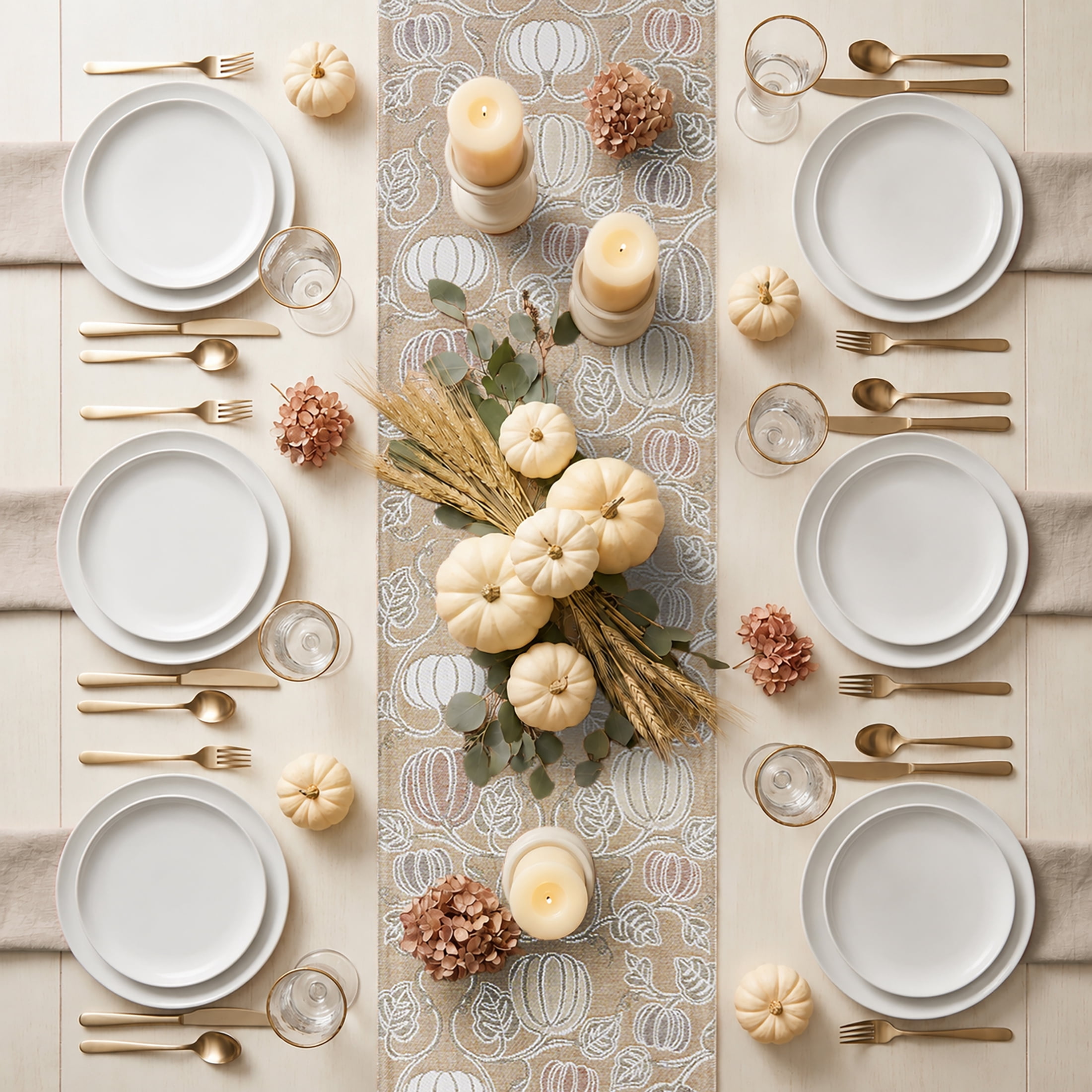 Harvest Pumpkins 13" x 72" Table Runner - 100% Cotton, Brown