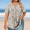 thumbnail image 2 of ZVAVZ Plus Size Tops for Women Summer Boho Plus Size Floral Print Pleated Blouses Loose Button Up Henley Round Neck Shirts Casual Short Sleeve Swing Flowy Tunic Khaki,4XL, 2 of 7