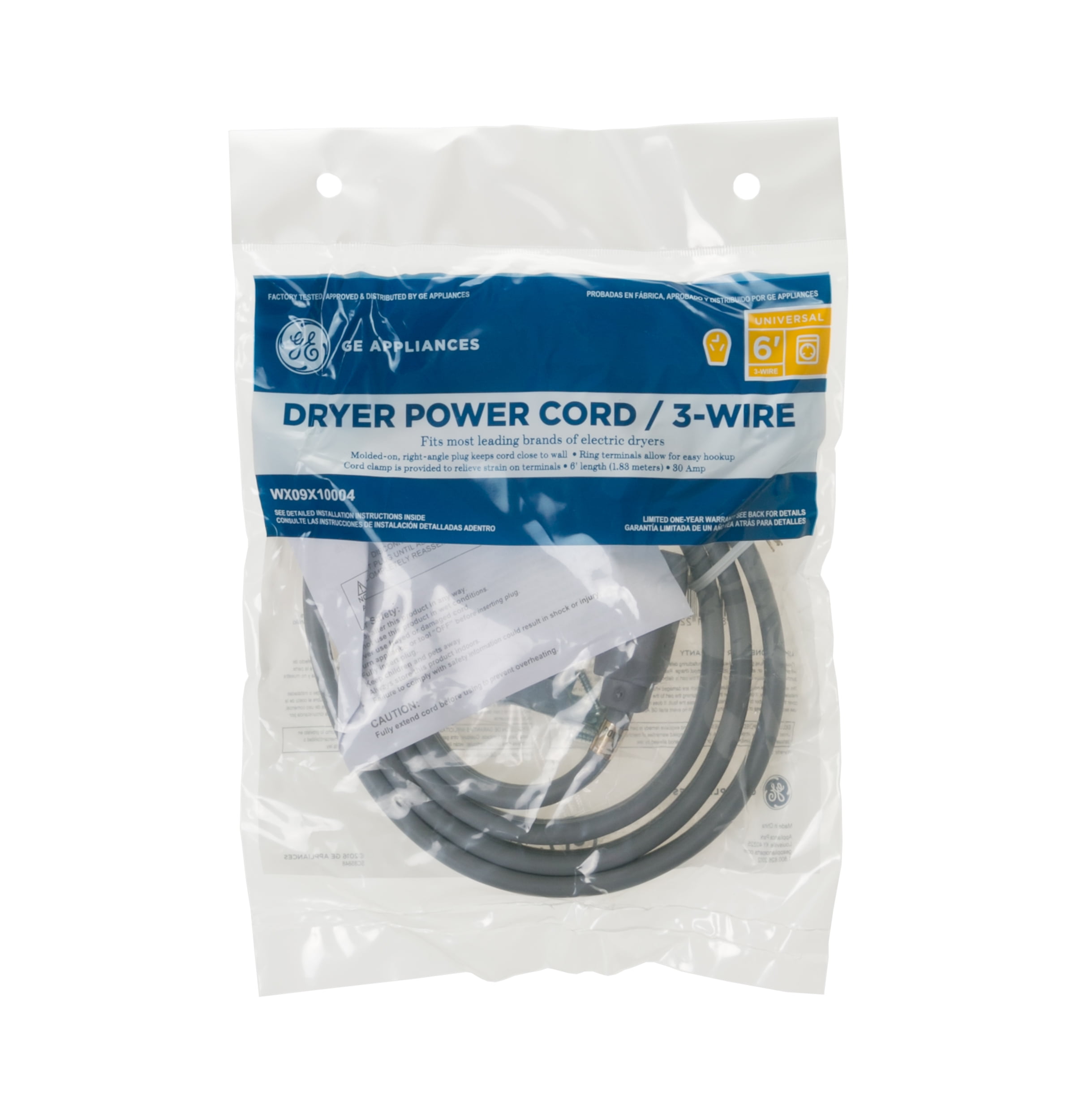 DC306 Dryer Cord, Universal 3 wire 30amp, 6ft