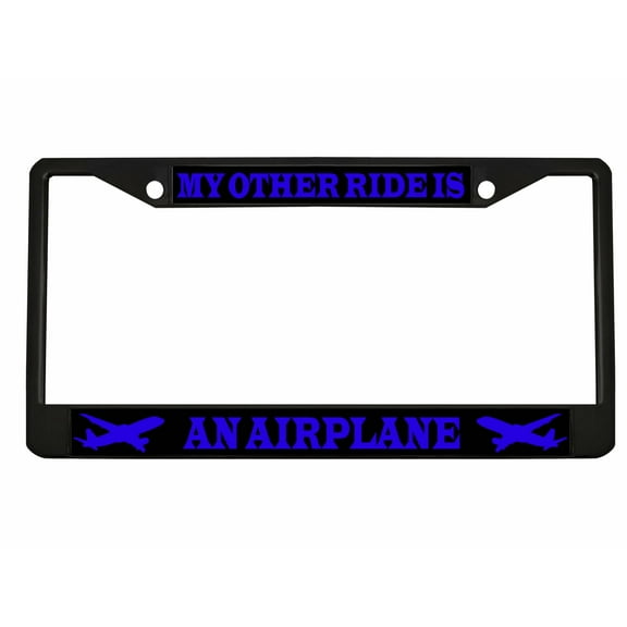 My Other Ride is an Airplane Style Metal License Plate Frame Personalized/Car Accessories Car Tag Holder Cover (Black/Black/Lime Blue)